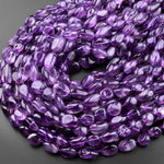 Natural Amethyst Beads Freeform Irregular Smooth Oval Pebble Nugget Rich Purple Gemstone 15.5" Strand