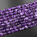 Natural Amethyst Beads Freeform Irregular Smooth Oval Pebble Nugget Rich Purple Gemstone 15.5" Strand