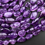 Natural Amethyst Beads Freeform Irregular Smooth Oval Pebble Nugget Rich Purple Gemstone 15.5" Strand