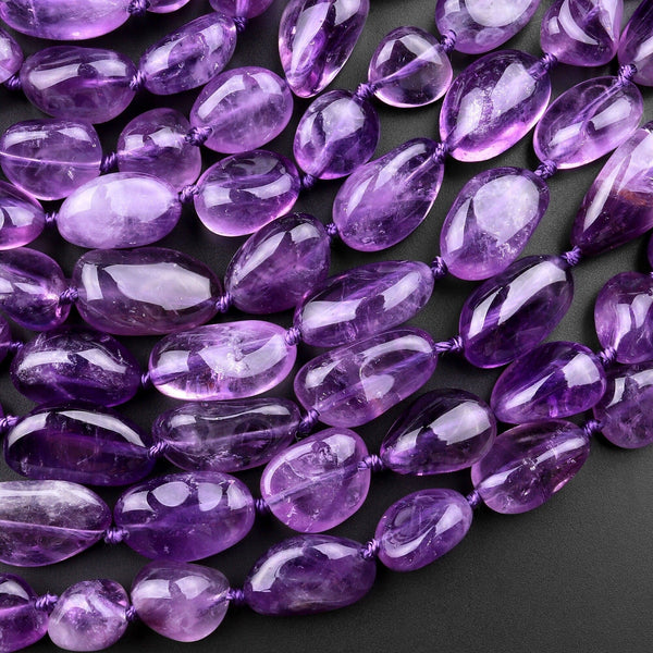 Natural Amethyst Beads Freeform Irregular Smooth Oval Pebble Nugget Rich Purple Gemstone 15.5" Strand