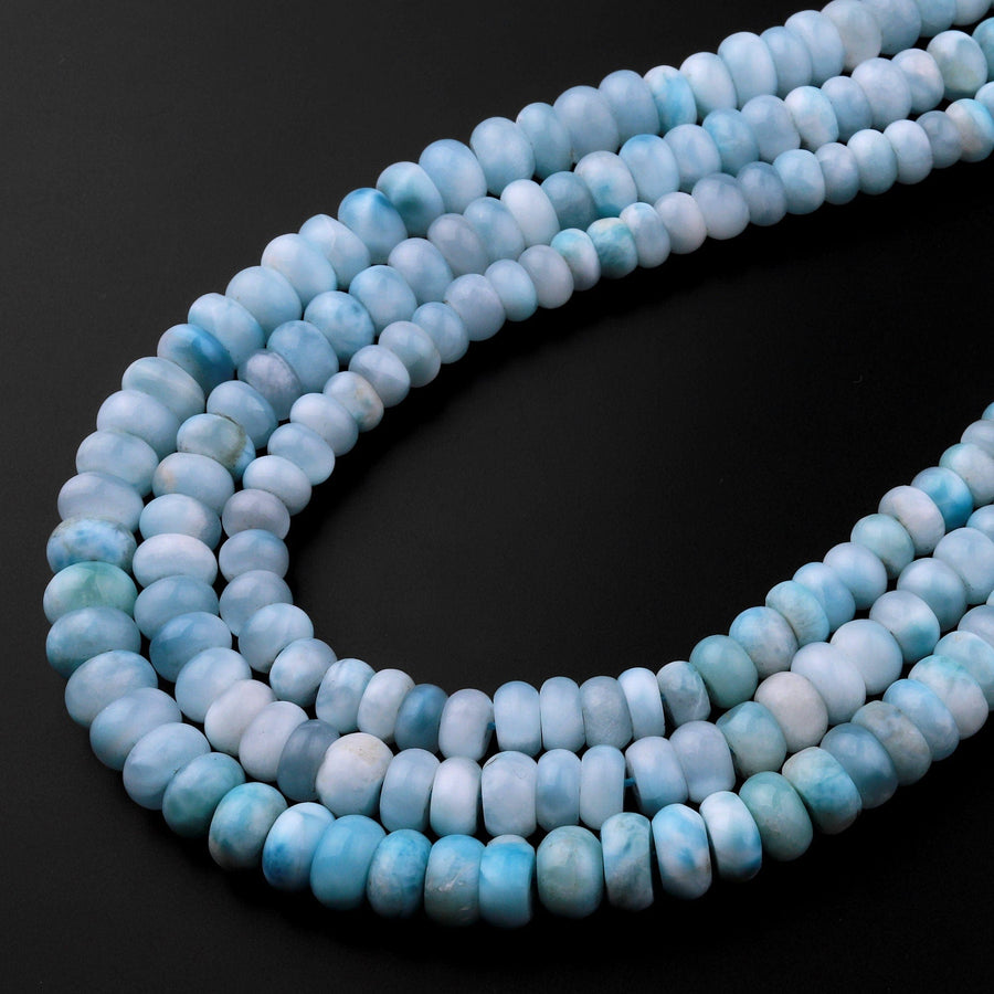 Natural Blue Larimar Beads Smooth 8mm 10mm Rondelle High Quality Real Genuine Larimar Gemstone 15.5" Strand
