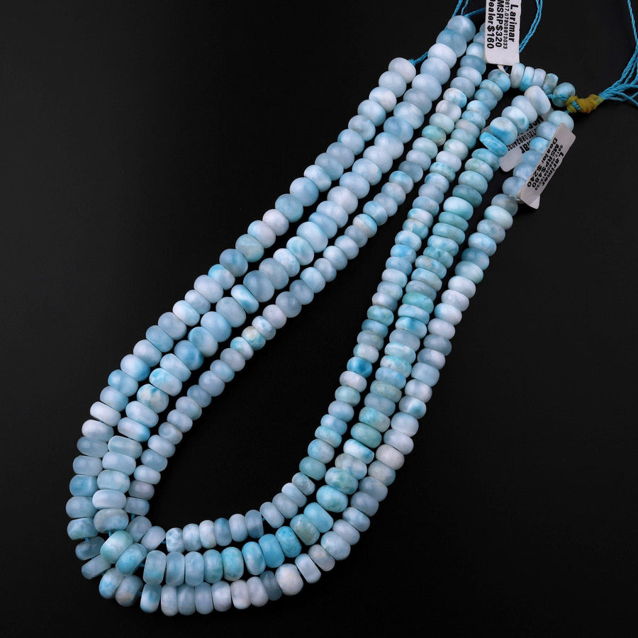 Natural Blue Larimar Beads Smooth 8mm 10mm Rondelle High Quality Real Genuine Larimar Gemstone 15.5" Strand