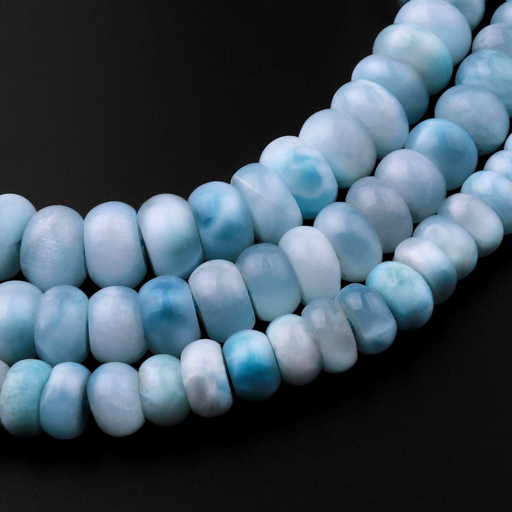 Natural Blue Larimar Beads Smooth 8mm 10mm Rondelle High Quality Real Genuine Larimar Gemstone 15.5" Strand