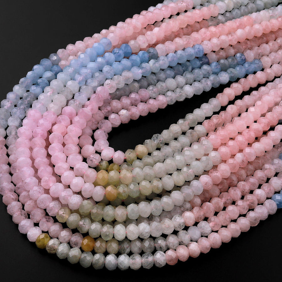 Faceted Natural Multicolor Blue Green Aquamarine Pink Morganite 6mm Rondelle Beads 15.5" Strand