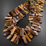 Natural Tiger's Eye Rectangle Rectangular Beads Spike Stick Slice Focal Pendant Cleopatra Style Fan Shaped 15.5" Strand