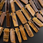 Natural Tiger's Eye Rectangle Rectangular Beads Spike Stick Slice Focal Pendant Cleopatra Style Fan Shaped 15.5" Strand