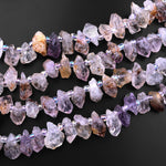 Super 7 Crystal Natural Phantom Amethyst Cacoxenite Raw Rough Point Beads Powerful Healing Stone 15.5" Strand