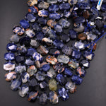 Faceted Natural Orange Sodalite Beads Large Chunky Rectangle Unique Designer Cut Center Drilled Gemstone 16" Strand