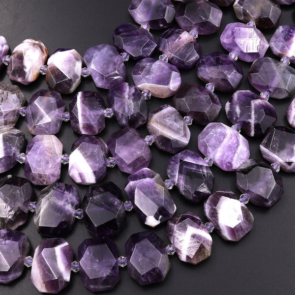Natural Chevron Amethyst Flat Faceted Rectangle Beads 15.5" Strand