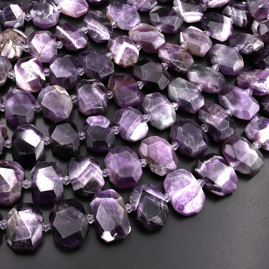 Natural Chevron Amethyst Flat Faceted Rectangle Beads 15.5" Strand