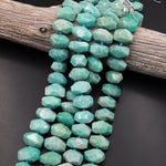 Faceted Sea Blue Green Peruvian Amazonite Beads Center Drilled Chunky Rectangle Nuggets 15.5" Strand