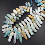 Double Terminated Multicolor Amazonite Long Points Side Drilled Focal Pendant Beads 15.5" Strand