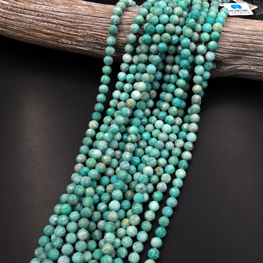 Natural Russian Amazonite Faceted Round Beads 4mm 6mm 8mm Stunning Natural Blue Green Gemstone 15.5" Strand