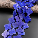 AAA Large 4 Four Leaf Clover Beads Natural Blue Lapis Hand Carved Flower Gemstone 15.5" Strand