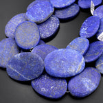 Large Phenomenal Matte Natural Blue Lapis Flat Oval Pendant Beads 15.5" Strand