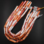 Natural Orange Red Spiny Oyster Smooth Long Tube Beads 30mm 15.5" Strand