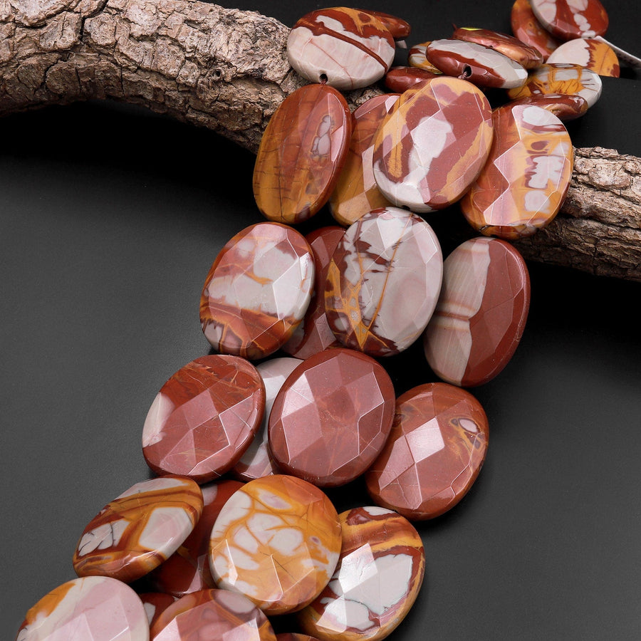 Large Phenomenal Faceted Natural Noreen Jasper Oval Pendant Beads 15.5" Strand