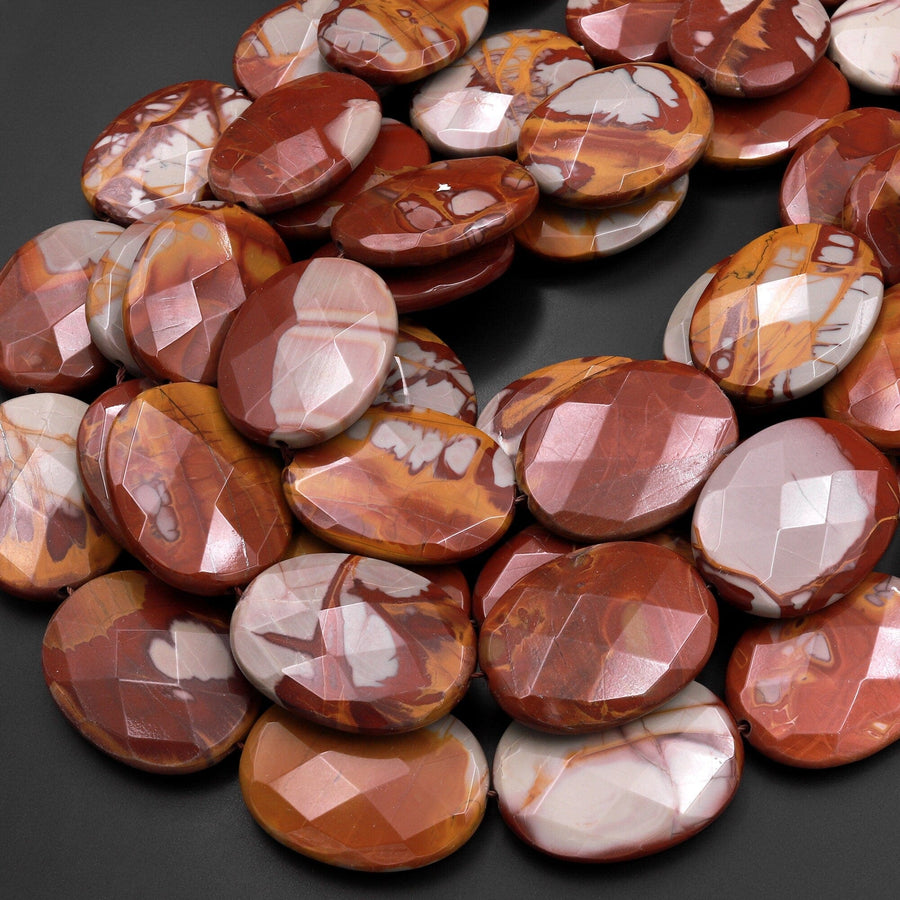 Large Phenomenal Faceted Natural Noreen Jasper Oval Pendant Beads 15.5" Strand