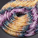 AAA Natural Multicolor Fluorite Faceted 4mm Rondelle Beads Micro Laser Cut Pink Purple Green Blue Golden Yellow Gemstone Bead 15.5" Strand