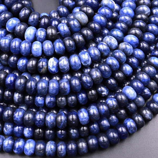 Natural Blue Sodalite Smooth Rondelle Beads 6x4mm 8x5mm 15.5" Strand