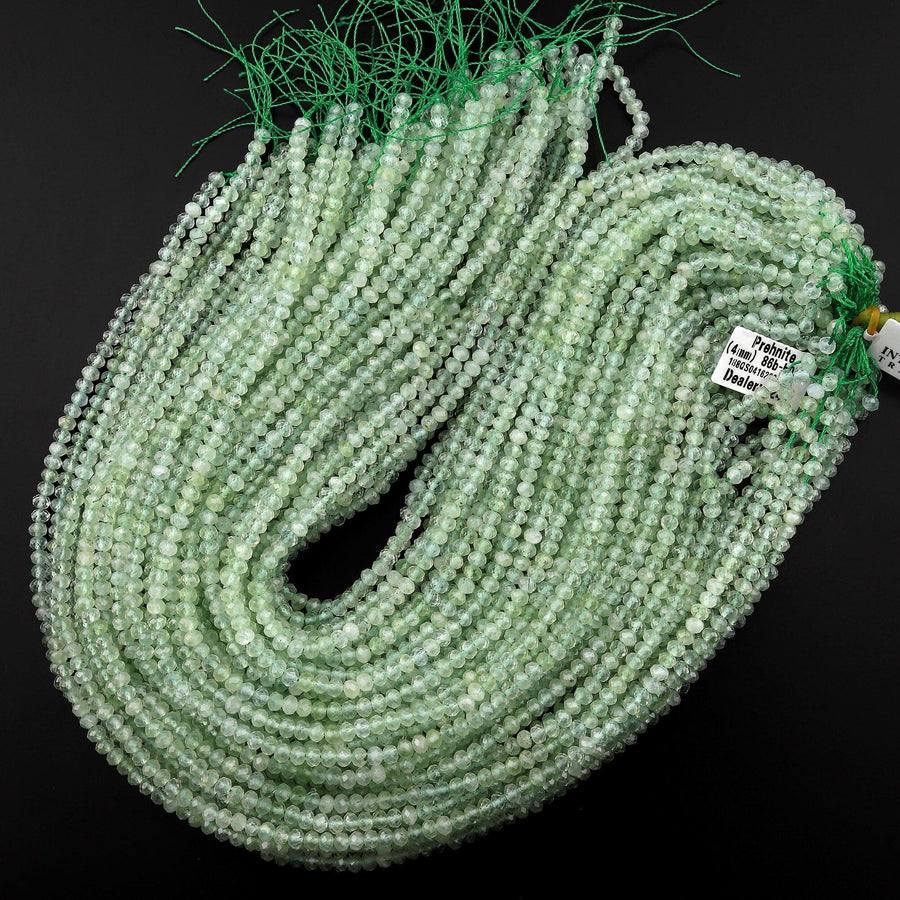 AAA Faceted Natural Green Prehnite Rondelle Beads 4mm 6mm 15.5" Strand