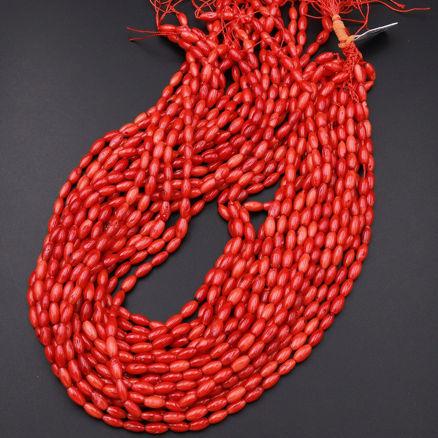 Genuine Red Bamboo Coral Small Rice Barrel Beads 8mm 15.5" Strand