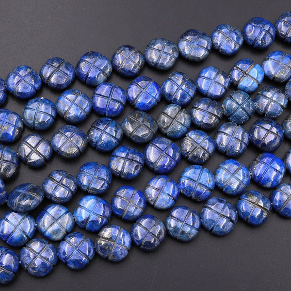 4 Four Leaf Clover Beads 10mm 12mm Natural Blue Lapis Hand Carved Flower Gemstone 15.5" Strand