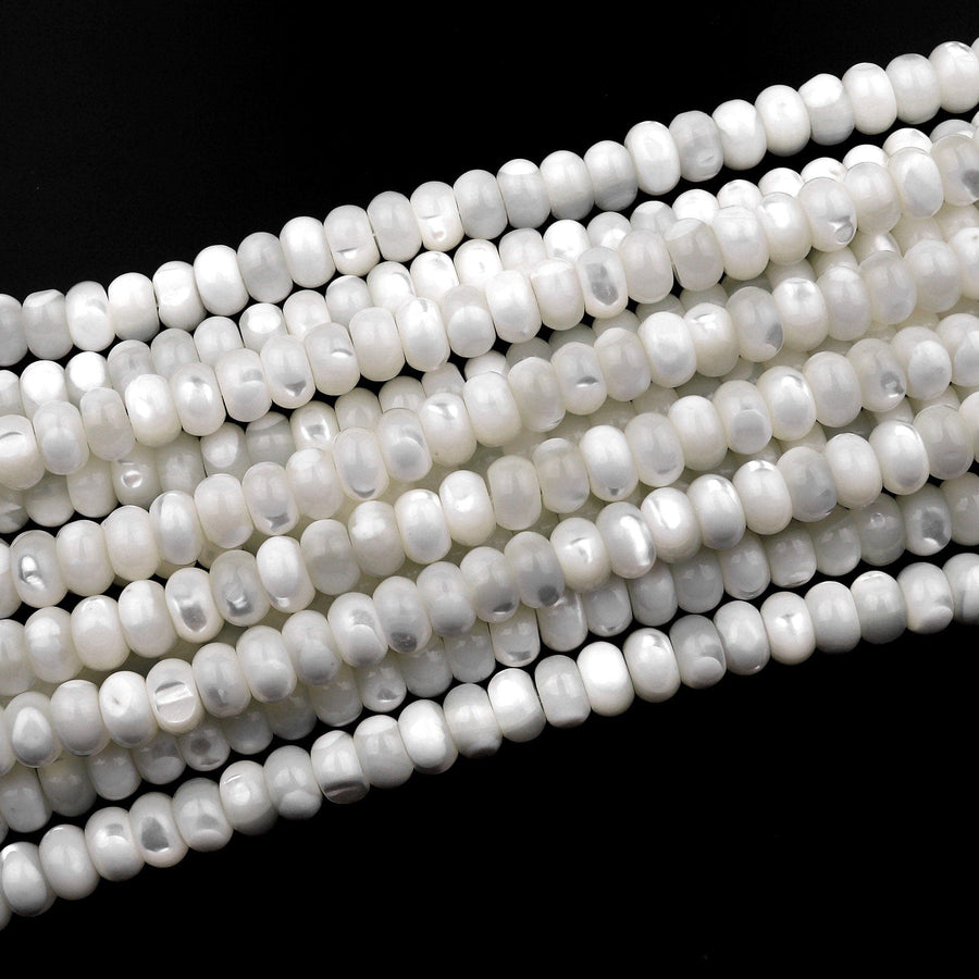 AAA Iridescent Natural White Mother of Pearl 4mm 6mm 8mm Rondelle Beads 15.5" Strand