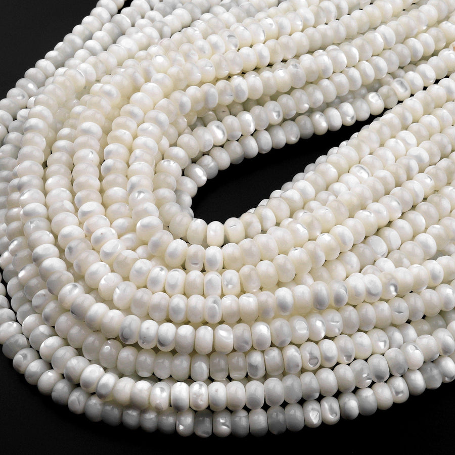 AAA Iridescent Natural White Mother of Pearl 4mm 6mm 8mm Rondelle Beads 15.5" Strand
