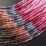 AAA Natural Watermelon Tourmaline Micro Faceted 3mm Round Multicolor Pink Green Blue Golden Yellow Gemstone Beads 15.5" Strand