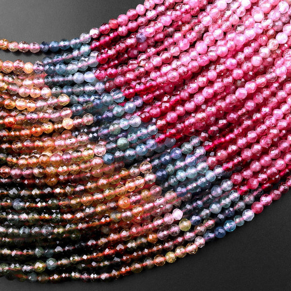 AAA Natural Watermelon Tourmaline Micro Faceted 3mm Round Multicolor Pink Green Blue Golden Yellow Gemstone Beads 15.5" Strand