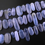 AAA Natural Blue Chalcedony Smooth Long Oval Beads Side Drilled Gemstone Pendant 15.5" Strand