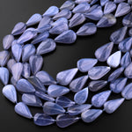 AAA Natural Blue Chalcedony Smooth Teardrop Beads Vertically Drilled Gemstone 15.5" Strand