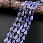 AAA Natural Blue Chalcedony Smooth Teardrop Beads Vertically Drilled Gemstone 15.5" Strand