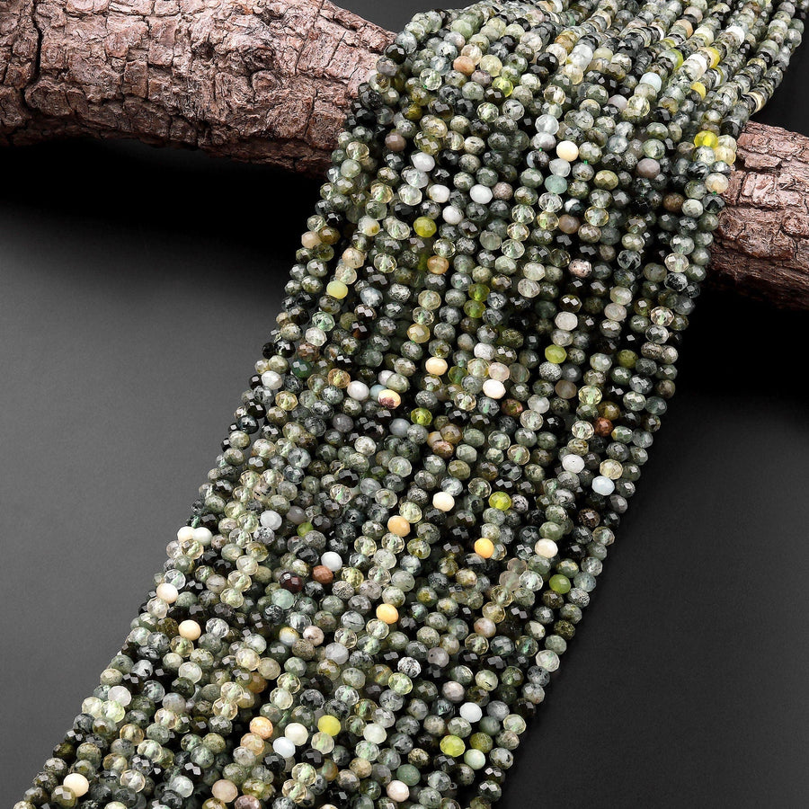 Micro Faceted Natural Green Prehnite Rondelle Beads 4mm 15.5" Strand