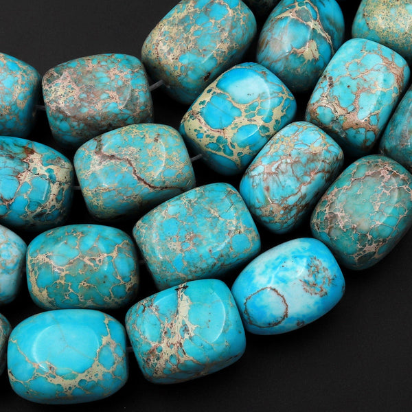 Large Turquoise Jasper Smooth Nugget Beads Aka Impression Imperial Jasper Snake Skin Jasper 15.5" Strand
