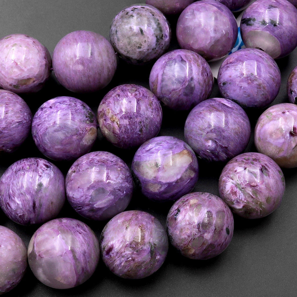 Large Natural Russian Purple Charoite 16mm Round Beads 15.5" Strand