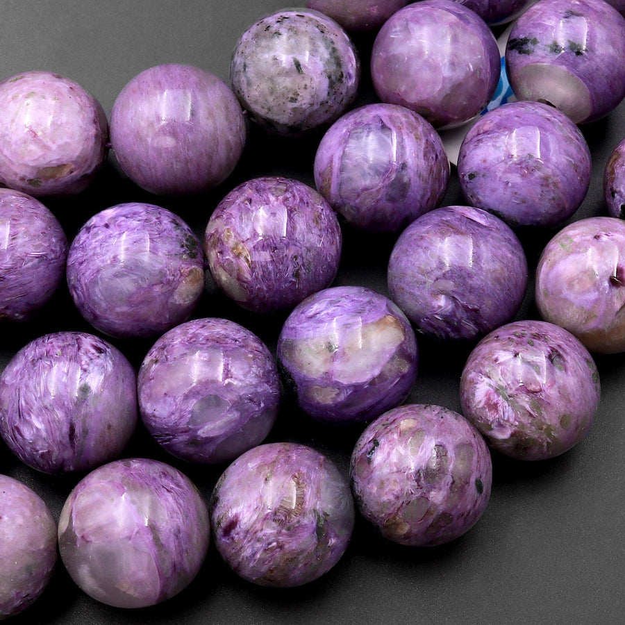 Large Natural Russian Purple Charoite 16mm Round Beads 15.5" Strand
