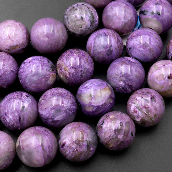 Large Natural Russian Purple Charoite 16mm Round Beads 15.5" Strand