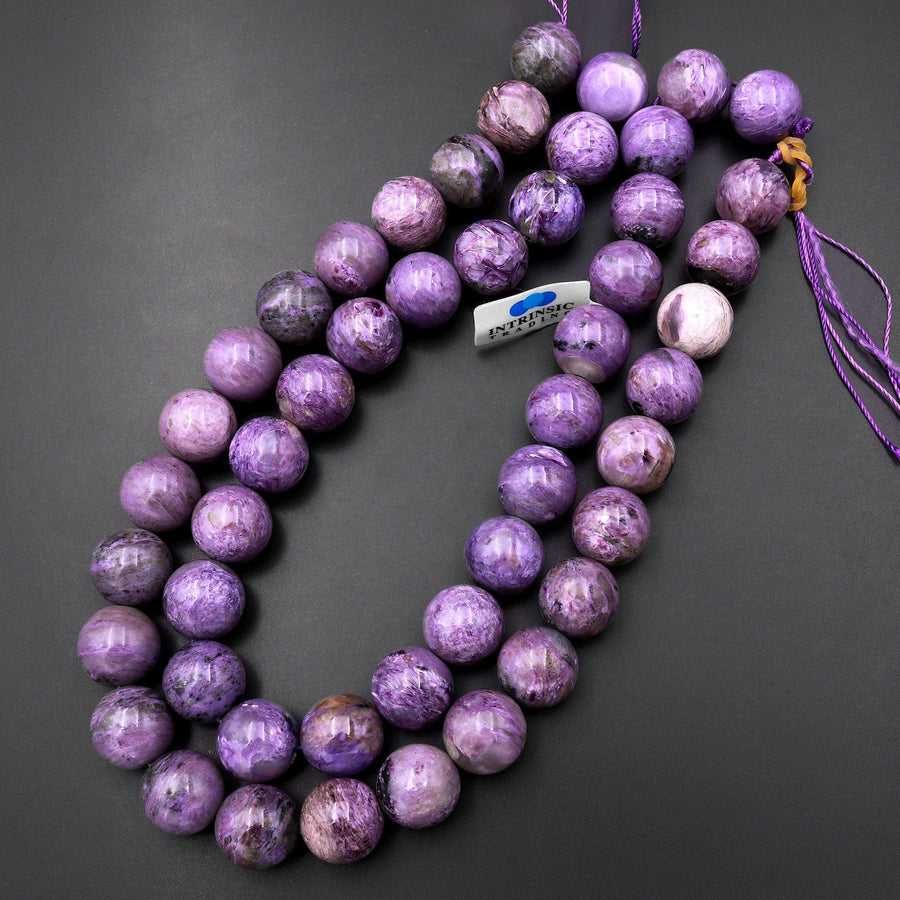 Large Natural Russian Purple Charoite 16mm Round Beads 15.5" Strand