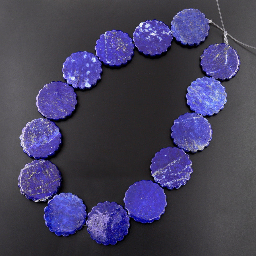 AAA Natural Blue Lapis Daisy Flower Beads 30mm Gemstone 15.5" Strand