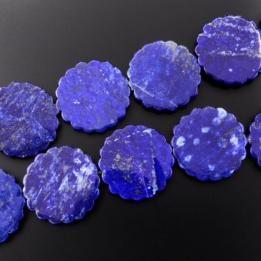 AAA Natural Blue Lapis Daisy Flower Beads 30mm Gemstone 15.5" Strand