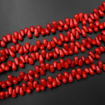 Genuine Red Bamboo Coral Smooth Small Teardrop Briolette Beads Side Drilled 15.5" Strand