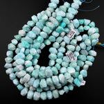 Peruvian Amazonite Beads Faceted Pastel Pale Sea Blue Gemstone Center Drilled Rectangle Nuggets 15.5" Strand