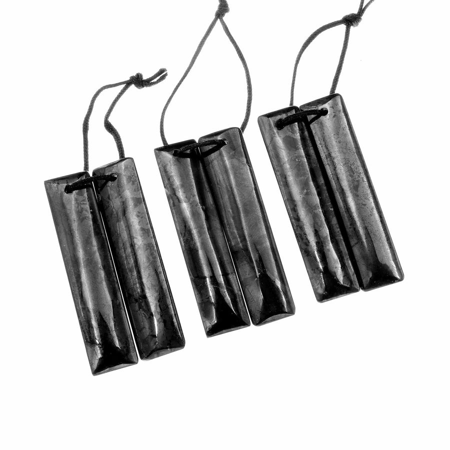 Genuine Natural Shungite Long Rectangle Earring Pair Pendant High Quality Black Lustrous Gemstone from Russia