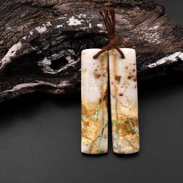 Real Genuine Natural Turquoise From Royston Nevada Long Rectangle Cabochon Cab Pair Drilled Matched Earrings Gemstone Beads