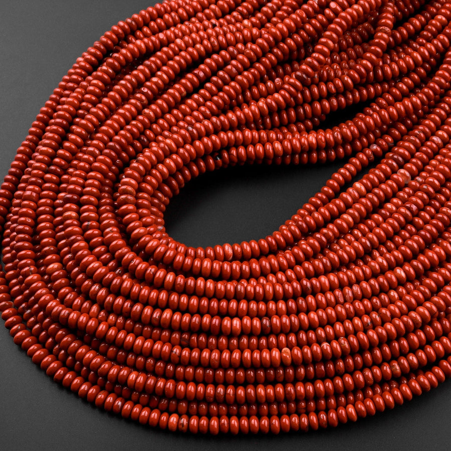 Natural Red Jasper 4mm Smooth Rondelle Beads Thin Saucer 15.5" Strand