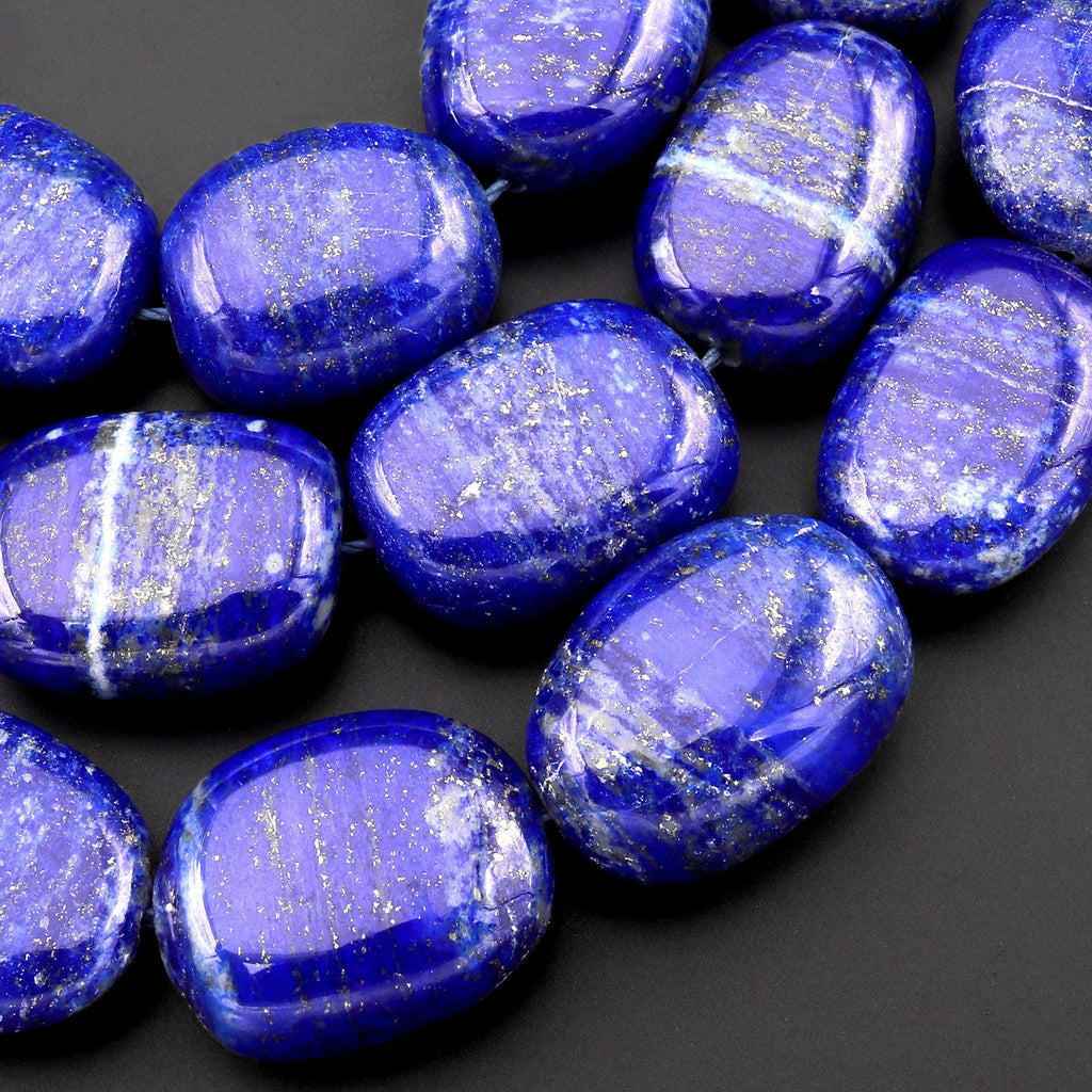 AAA Natural Blue Lapis Puffy Oval Nugget Beads 15.5" Strand