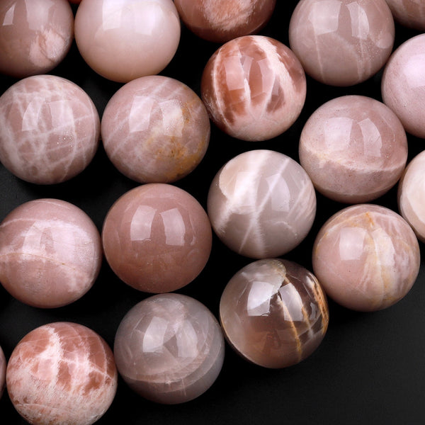 Large Natural Peach Feldspar Moonstone 20mm 22mm Round Beads 15.5" Strand