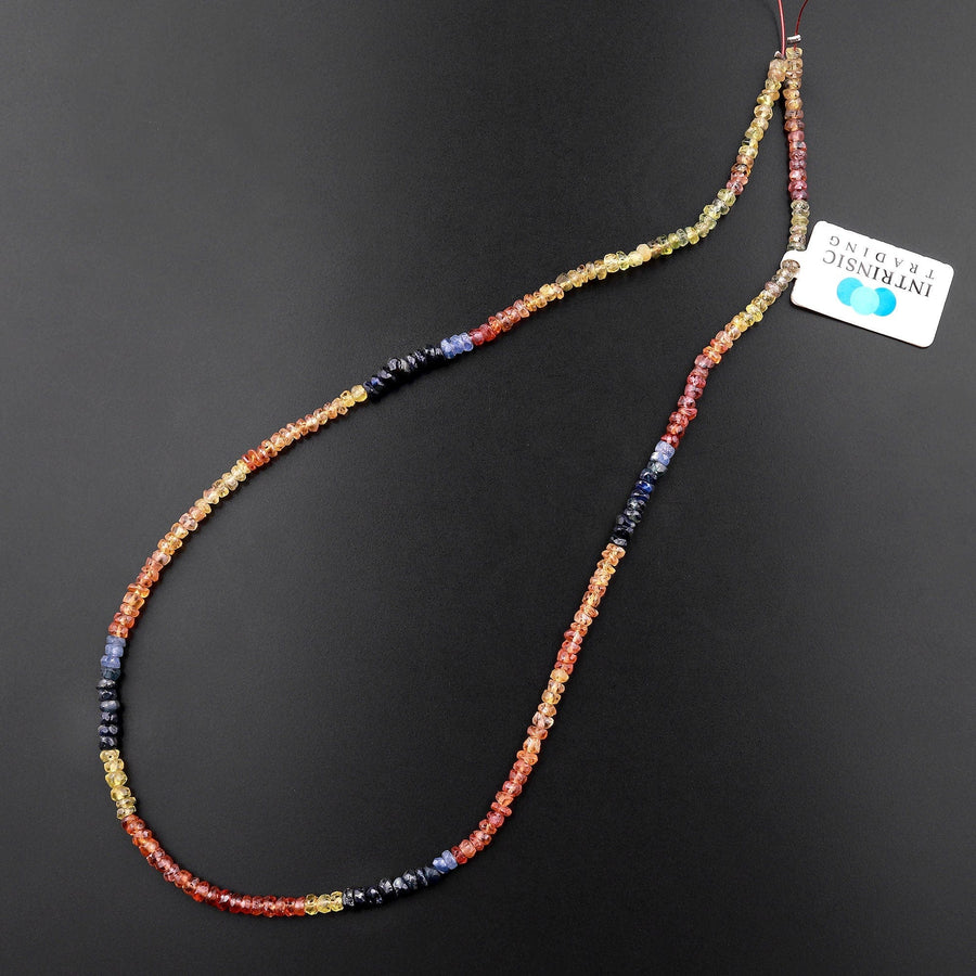 Faceted Natural Multi Color Orange Yellow Blue Sapphire Rondelle 3mm Gemstone Beads 15.5" Strand